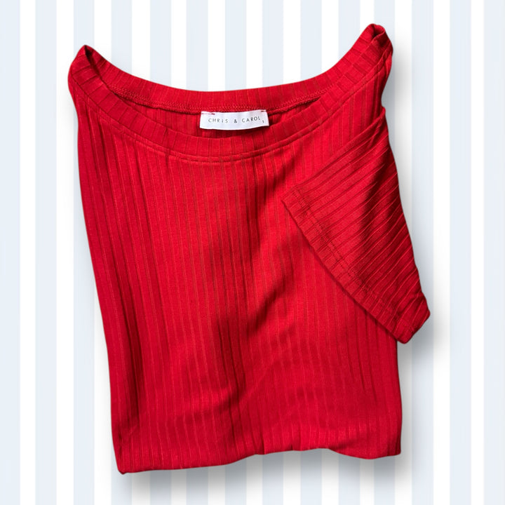 Hot Red Striped Texture Top