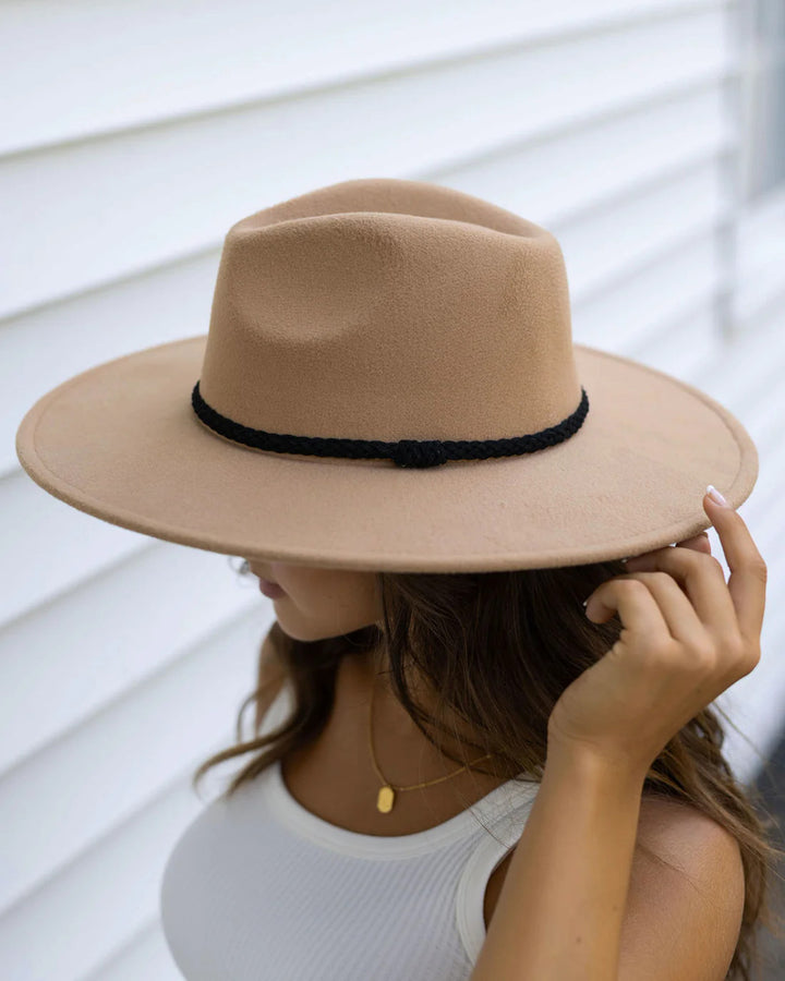 Grace and Lace- Wide Brim Felt Hat in Camel