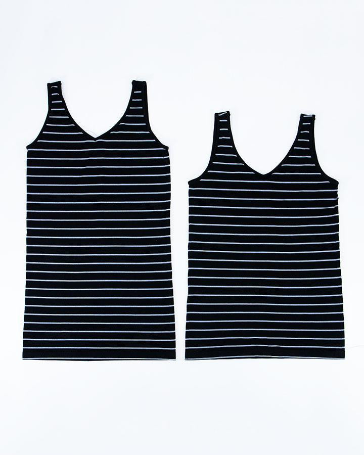 Grace and Lace Reversible Easy Fit Perfect Fit Tank - Black/Grey Stripe Shorter Length