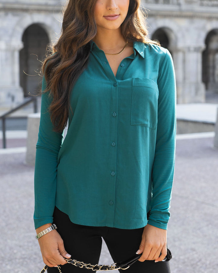 Grace and Lace Stretch-Fit Everglade Button Up Top