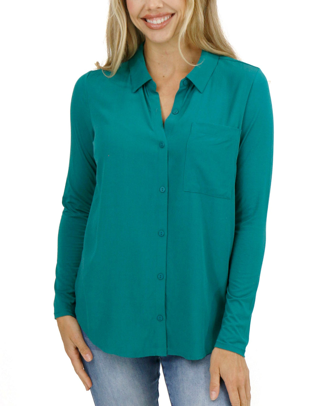 Grace and Lace Stretch-Fit Everglade Button Up Top