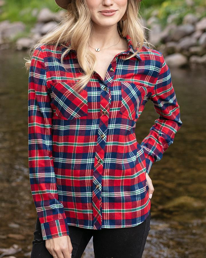 Grace and Lace Stretch-Flex Flannel Plaid Shirt - Norwegian Pines Plaid