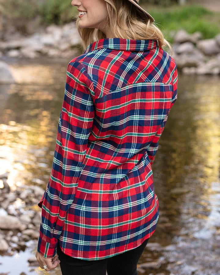 Grace and Lace Stretch-Flex Flannel Plaid Shirt - Norwegian Pines Plaid