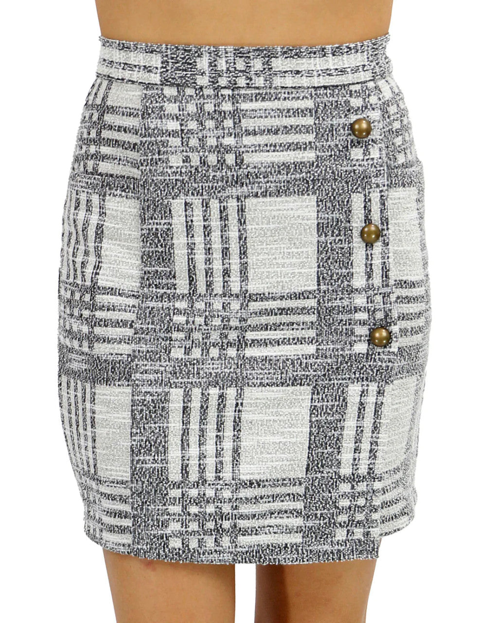 Grace and Lace- Stretch Plaid Tweed Skirt