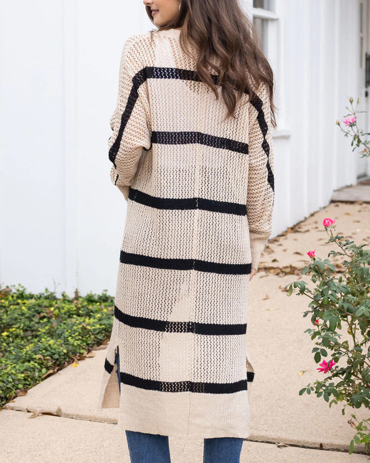 Grace and Lace Striped Dolman Duster - Natural/Black