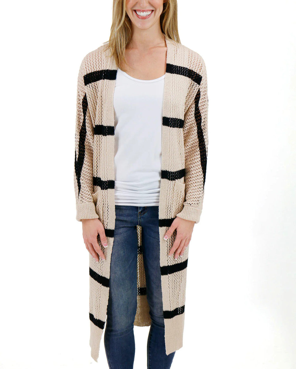 Grace and Lace Striped Dolman Duster - Natural/Black