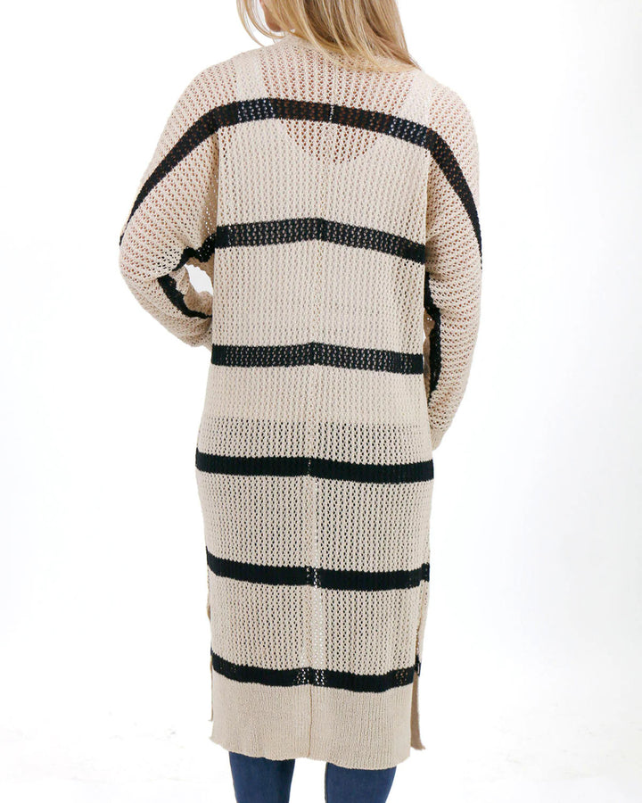 Grace and Lace Striped Dolman Duster - Natural/Black