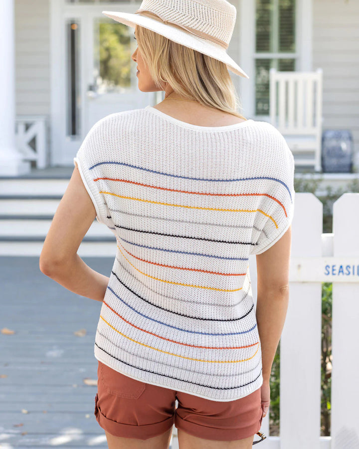 Grace and Lace Slouchy Striped Sweater Tee - Ivory Multi