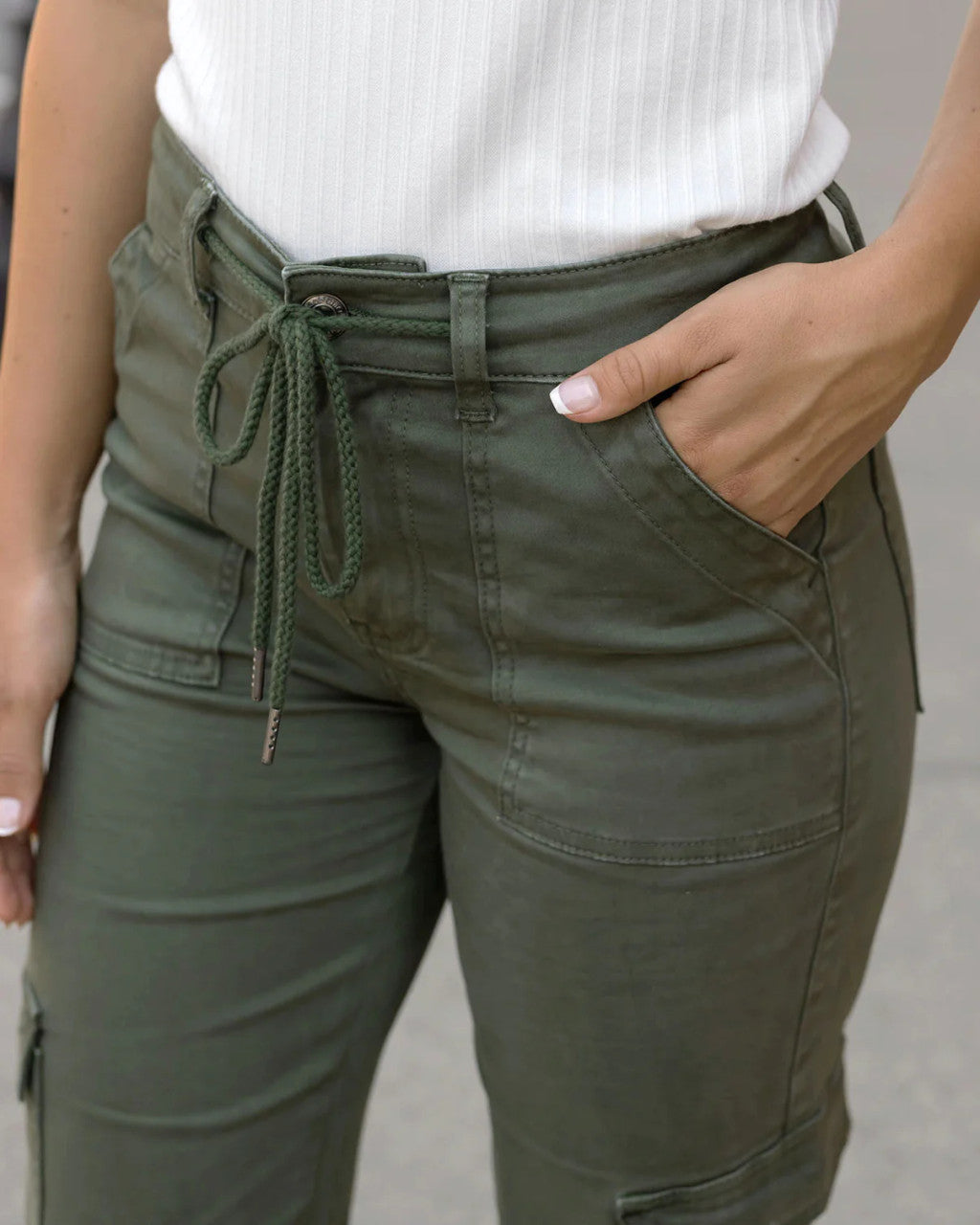 Grace and Lace- Sueded Twill Cargo Pants - Deep Green