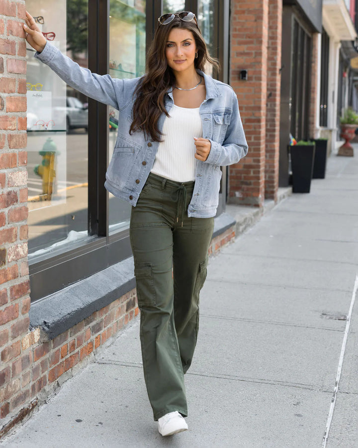 Grace and Lace- Sueded Twill Cargo Pants - Deep Green