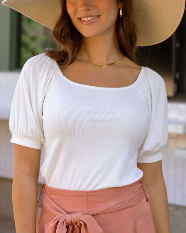 Grace and Lace -Ivory Sweet Ribbed Top