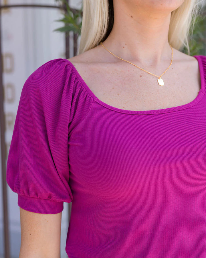 Grace and Lace -Magenta Sweet Ribbed Top