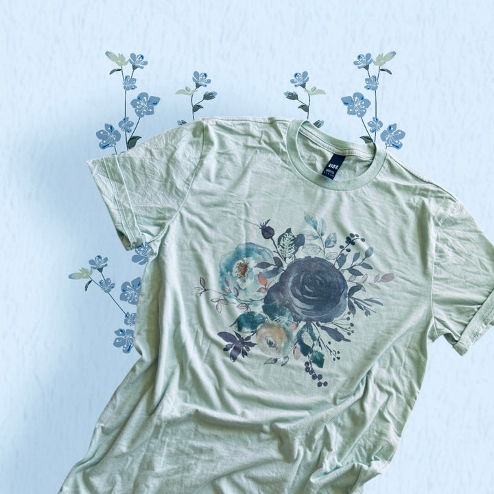 Vintage Navy Bouquet Graphic Tee - Sage