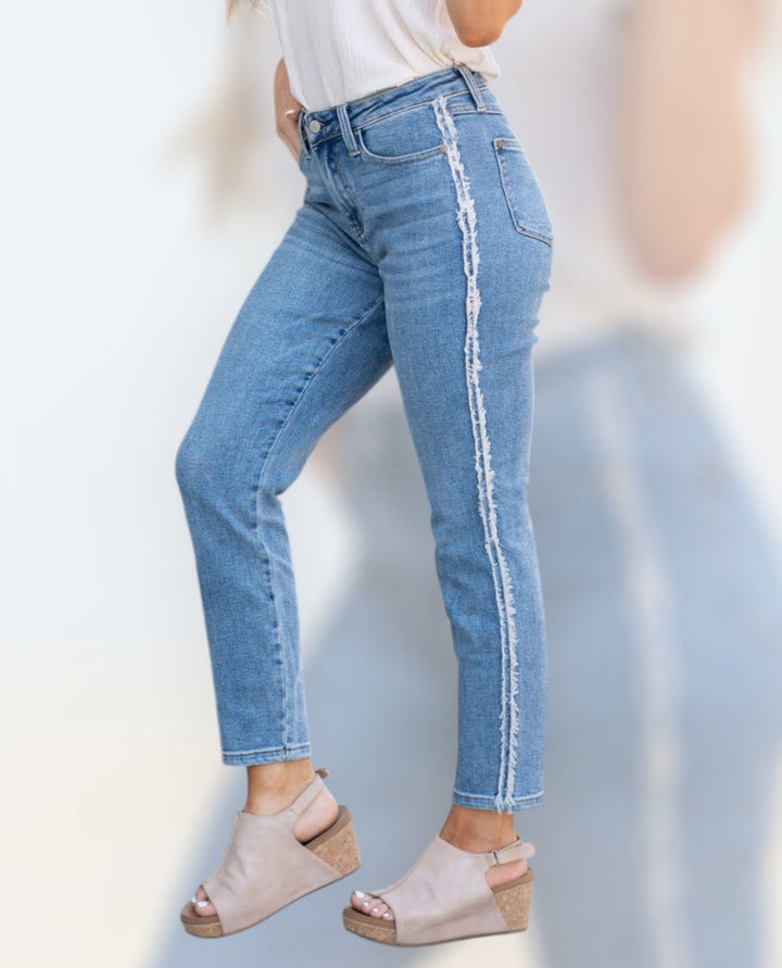 Judy Blue High Waist Slim Fit Fray Side Seam Detail Jeans