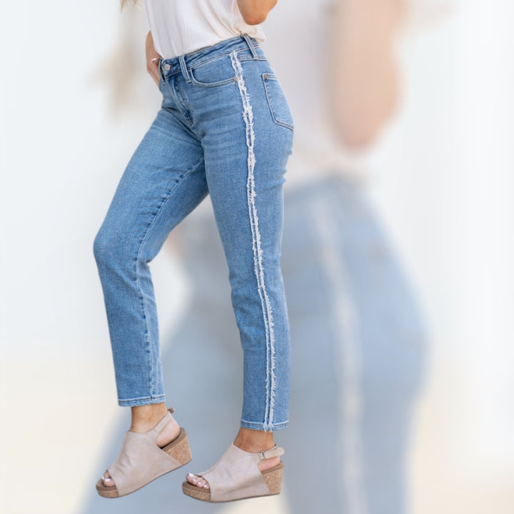 Judy Blue High Waist Slim Fit Fray Side Seam Detail Jeans - Plus Sizes