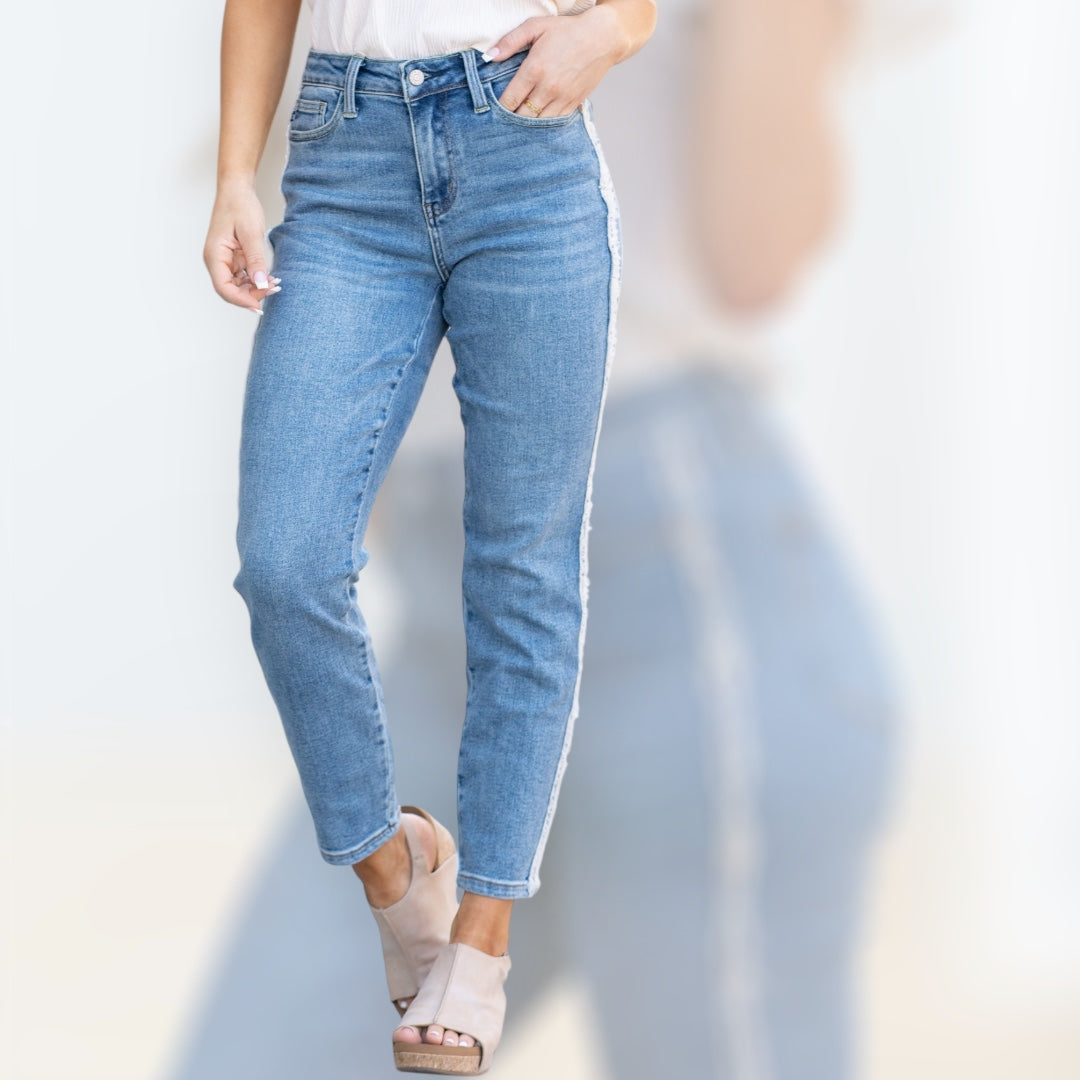 Judy Blue High Waist Slim Fit Fray Side Seam Detail Jeans