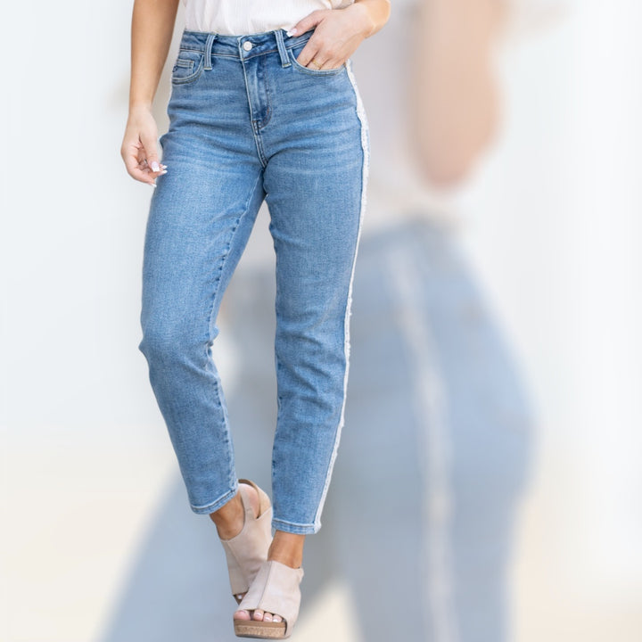 Judy Blue High Waist Slim Fit Fray Side Seam Detail Jeans