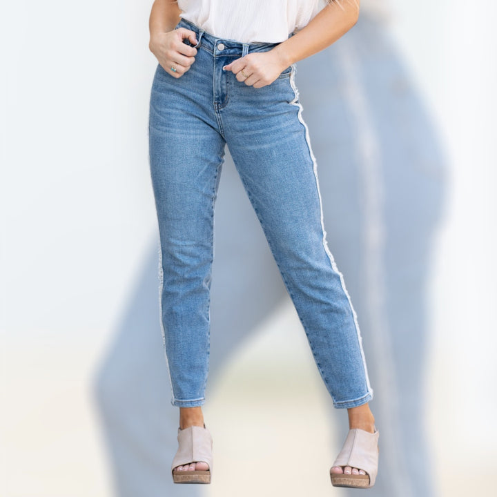 Judy Blue High Waist Slim Fit Fray Side Seam Detail Jeans
