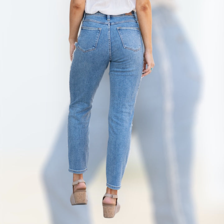 Judy Blue High Waist Slim Fit Fray Side Seam Detail Jeans