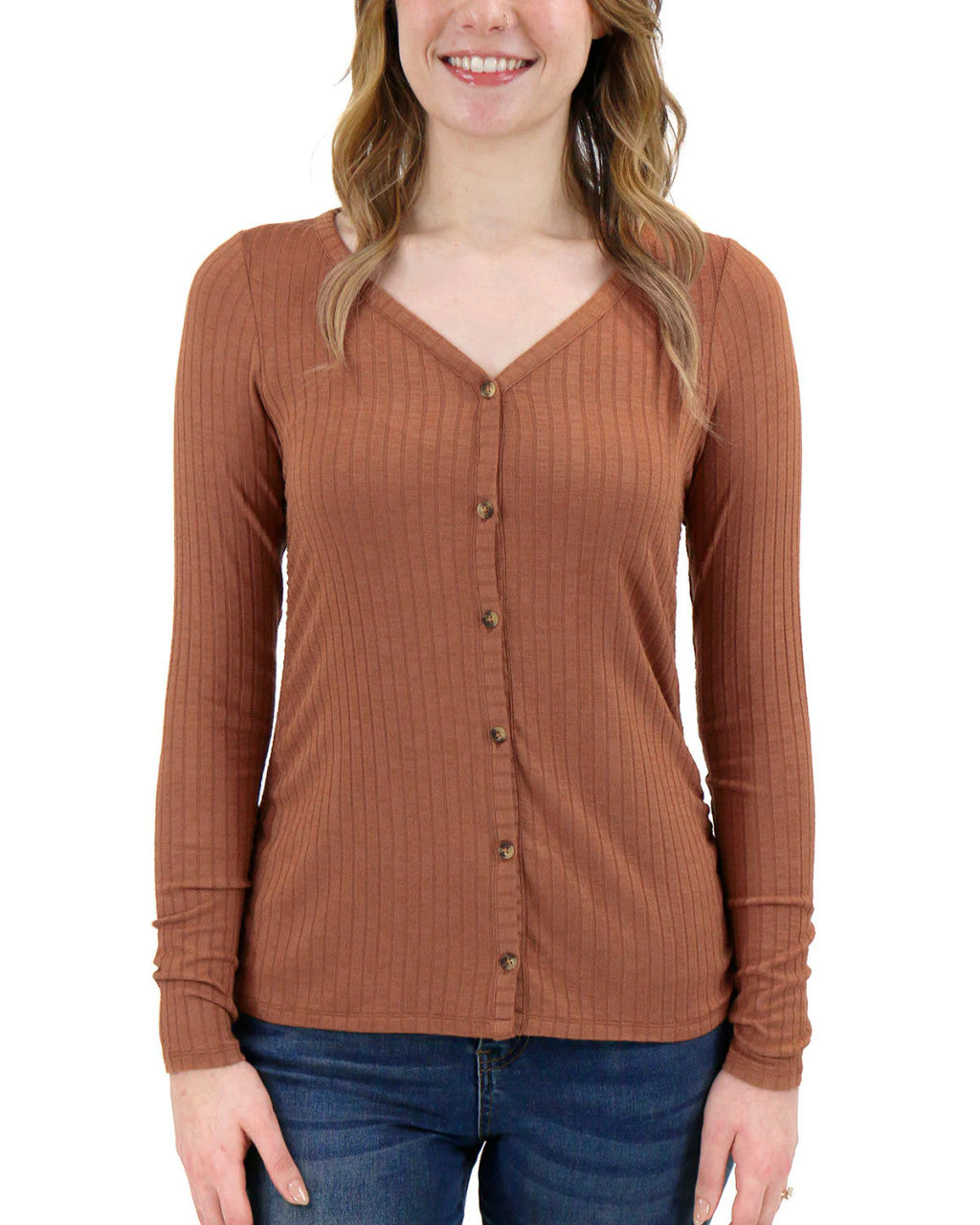 Grace and Lace Cinched Ribbed Cardi Top - Whiskey