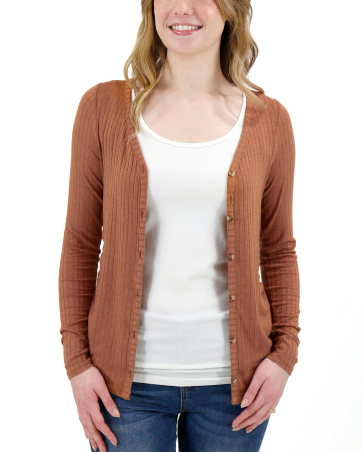 Grace and Lace Cinched Ribbed Cardi Top - Whiskey