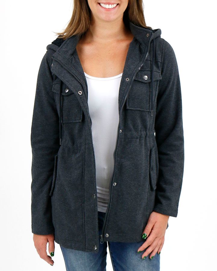 Grace and Lace Winter Utility Jacket with Hood - Dark Heathered Charcoal