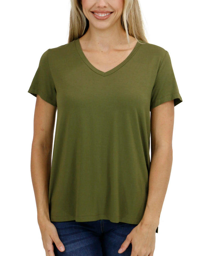 Grace and Lace- VIP Favorite Perfect Olive V-Neck Tee