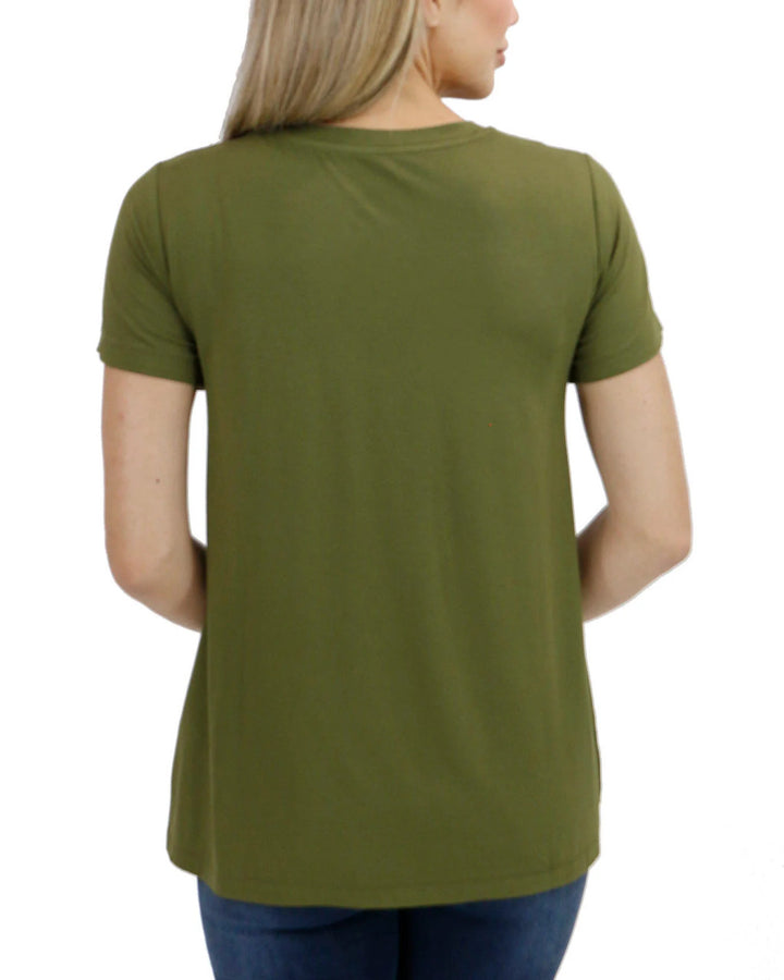 Grace and Lace- VIP Favorite Perfect Olive V-Neck Tee