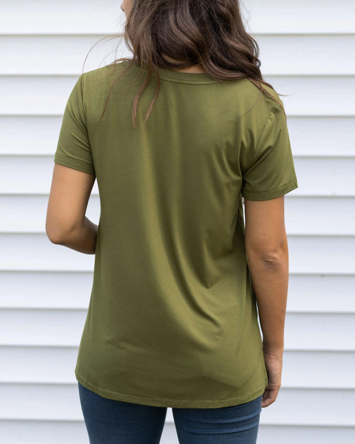 Grace and Lace- VIP Favorite Perfect Olive V-Neck Tee