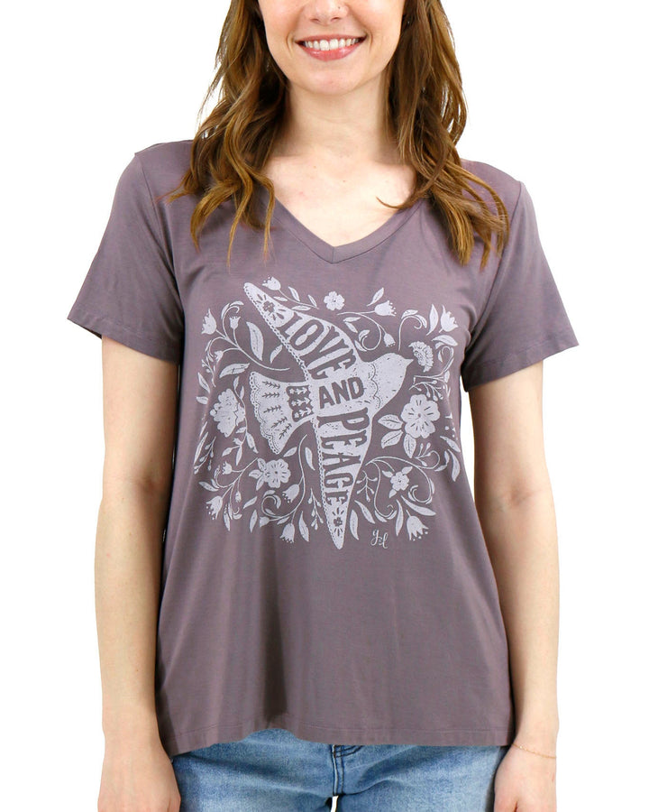 VIP Favorite Perfect V-Neck Graphic Tee - Floral Bird