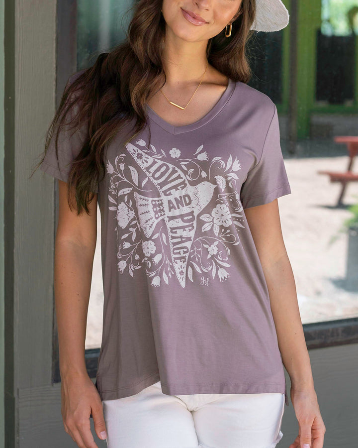 VIP Favorite Perfect V-Neck Graphic Tee - Floral Bird