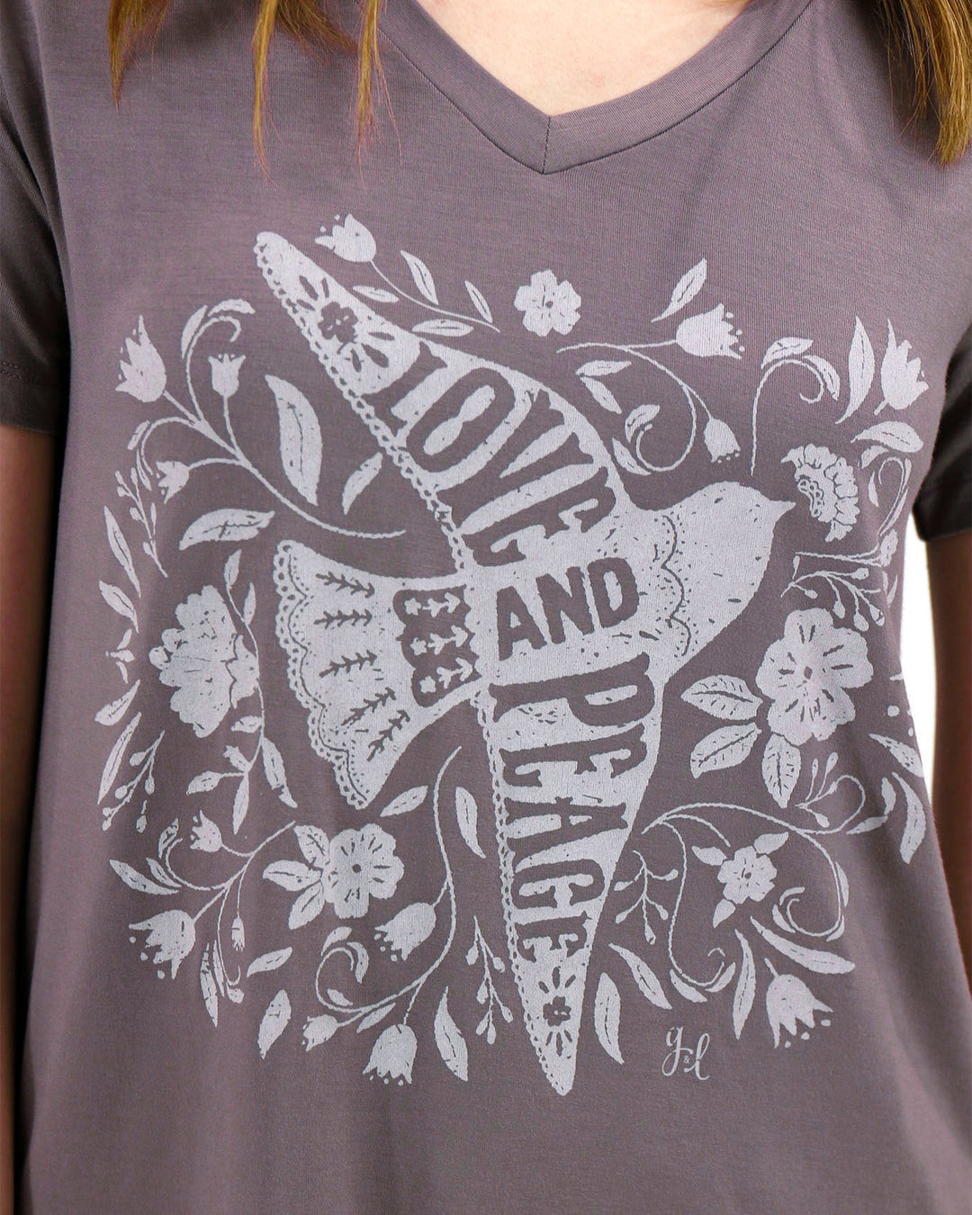 VIP Favorite Perfect V-Neck Graphic Tee - Floral Bird