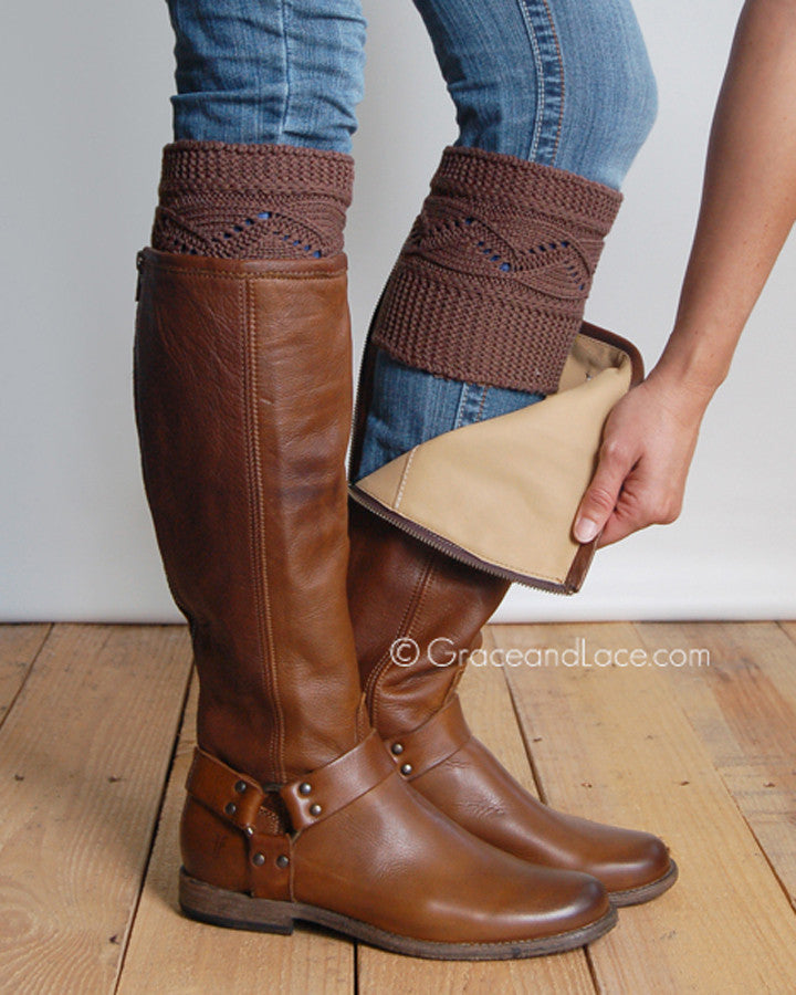 Grace and Lace Cable Knit Boot Cuffs - Coffee