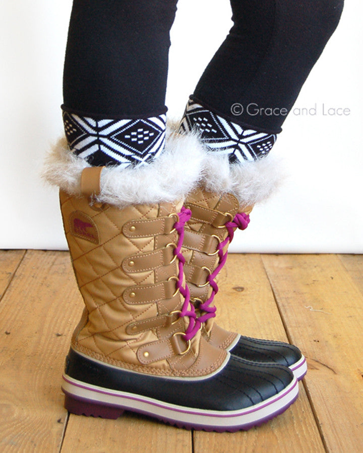 Grace and Lace Patterned Boot Cuffs - Tribal (black/white)