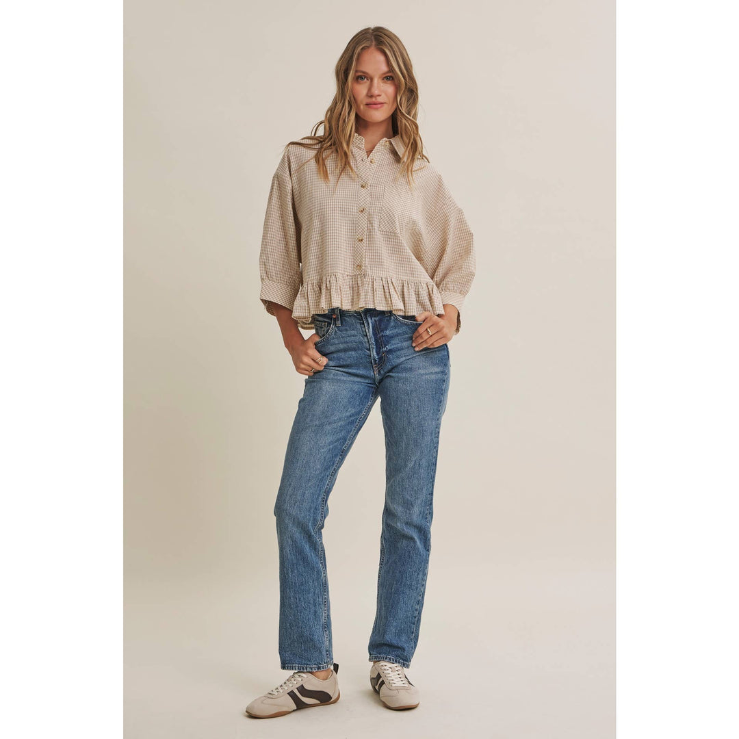 Sunday Stroll Gingham Ruffle Top - Olive