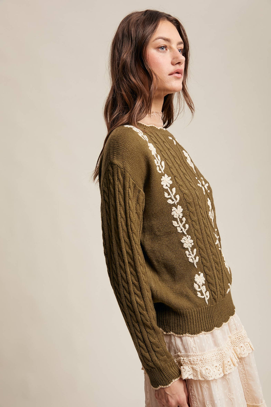 Autumn Garden Cable Knit Sweater in Terracotta