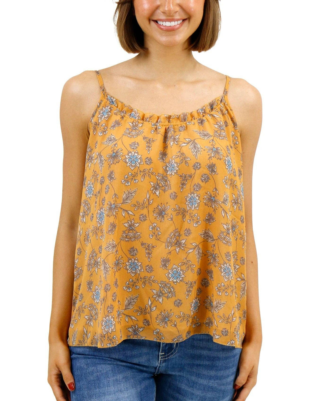 Ruffled Swing Cami in Mustard Floral