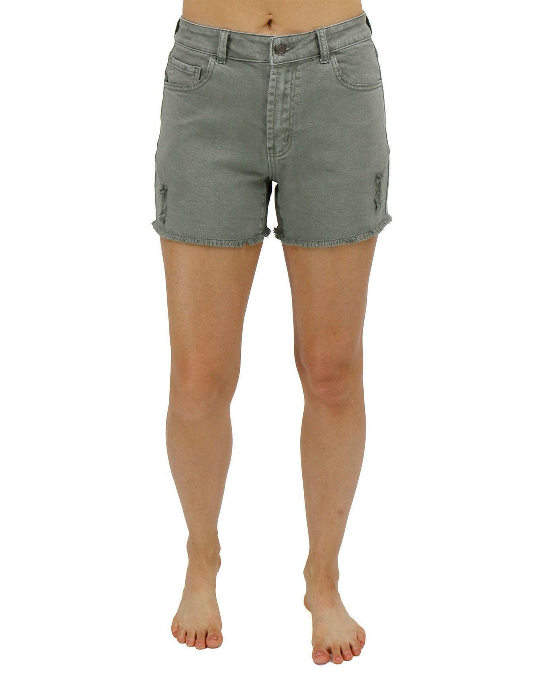 Casual Colored Denim Shorts in Olive