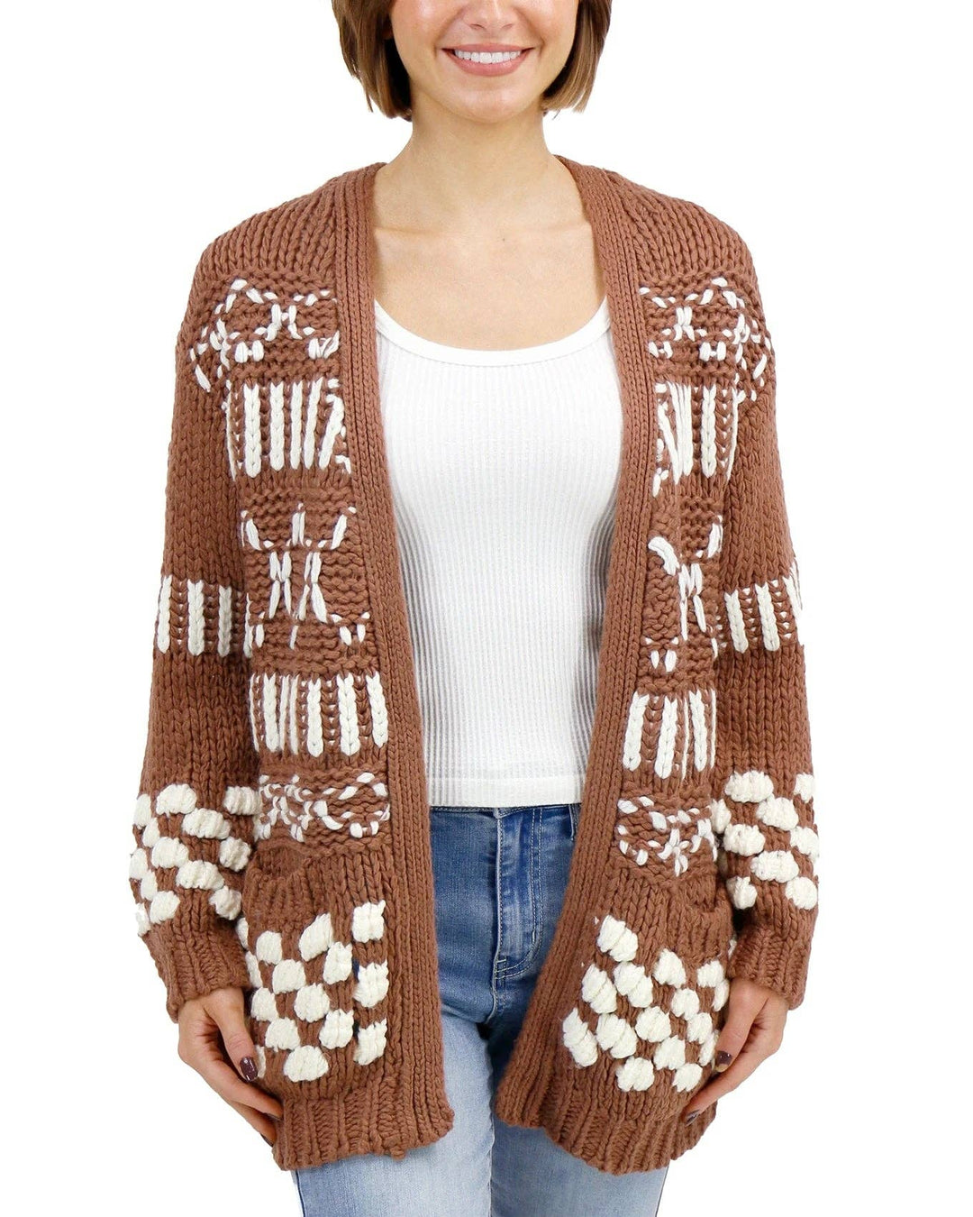 Bobble Knit Chunky Cardigan in Gingersnap