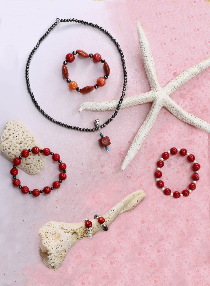 Coral and turquoise magnetic necklace 18"