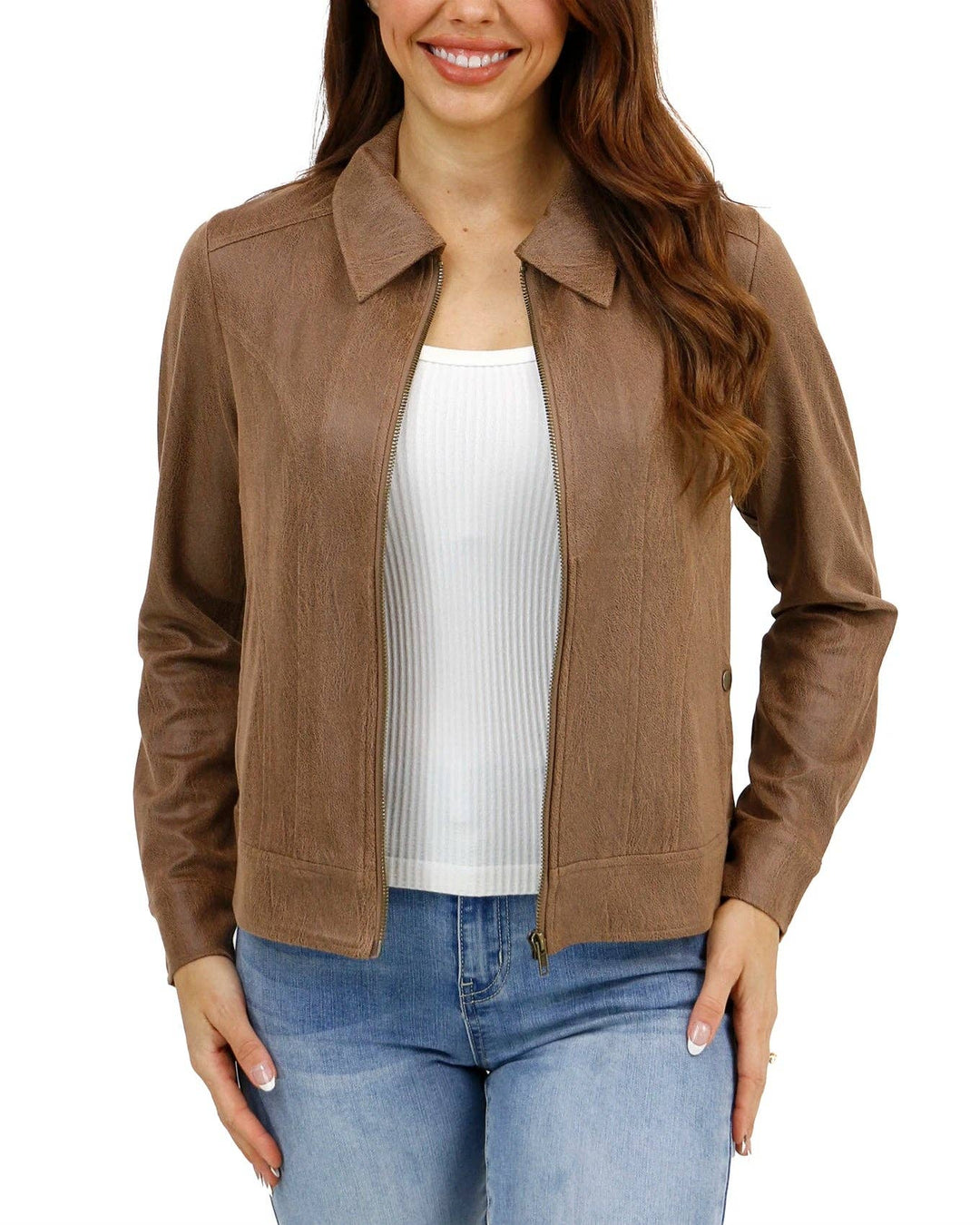 Lightweight Faux Leather Jacket in Café