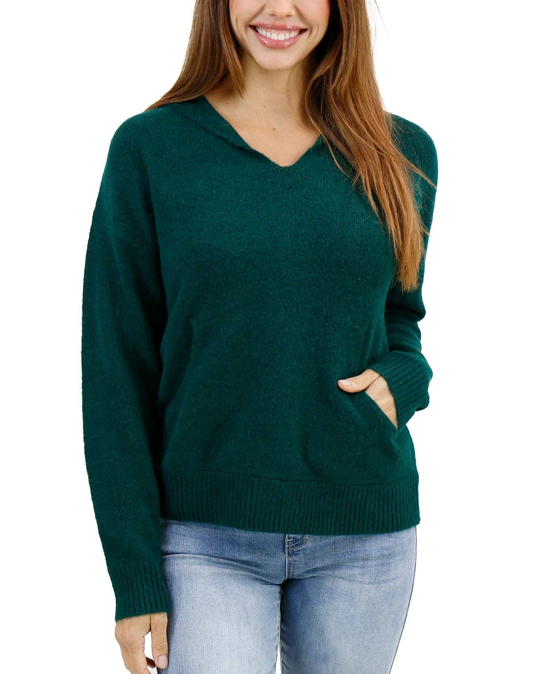 Grace and Lace So Soft Knit Sweater Hoodie in Deep Green