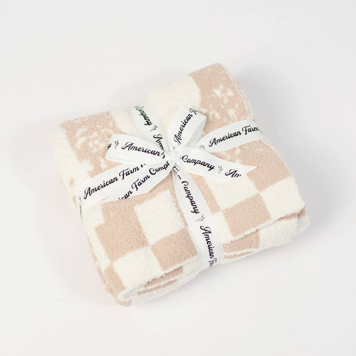 AFC Cream/White Farm Checkers Stretchy Throw Luxe Blanket