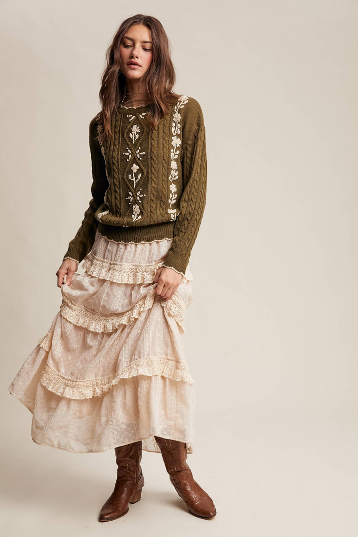 Autumn Garden Cable Knit Sweater in Terracotta