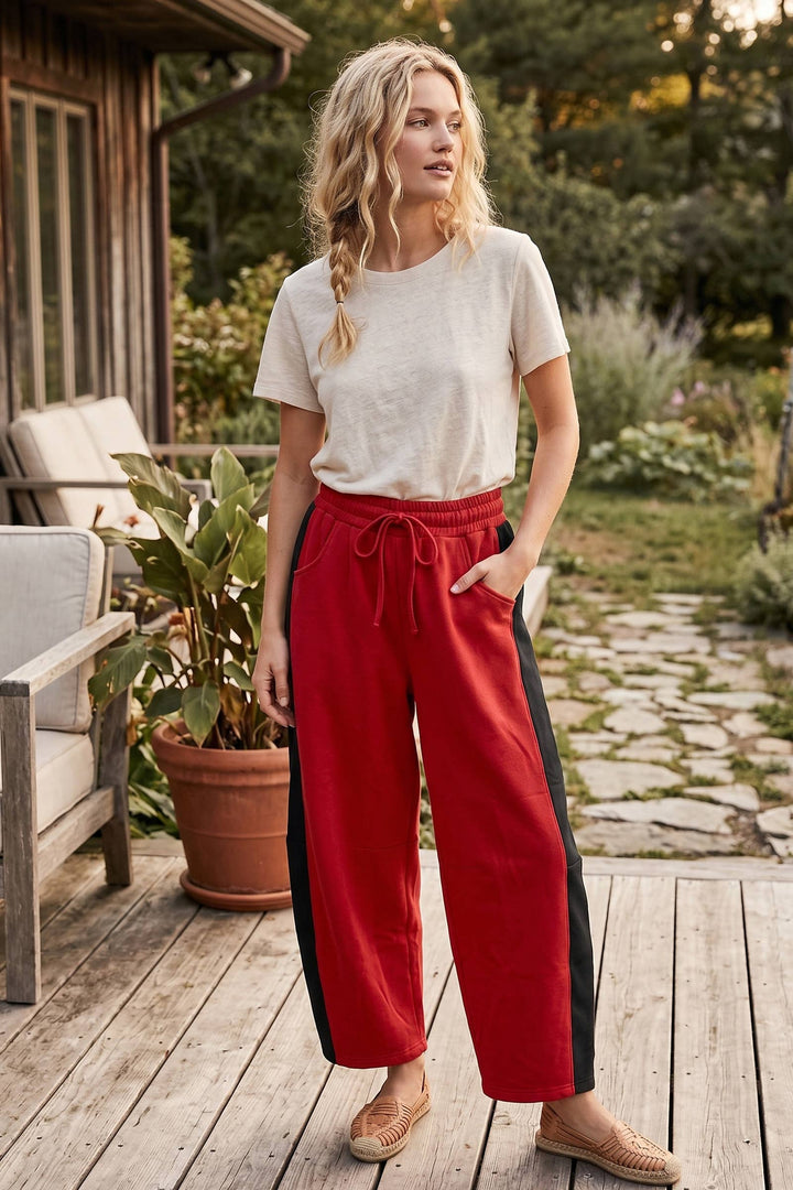 Scuba Side Panel Gameday Relaxed Barrel Pant - Red/Black