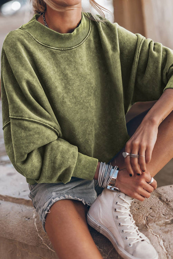 The Effortless Cozy Drop Shoulder Pullover - Green
