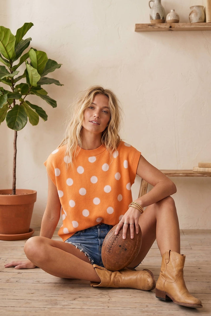 Gameday Polka Dot Sleeveless Knit Top - Red/White
