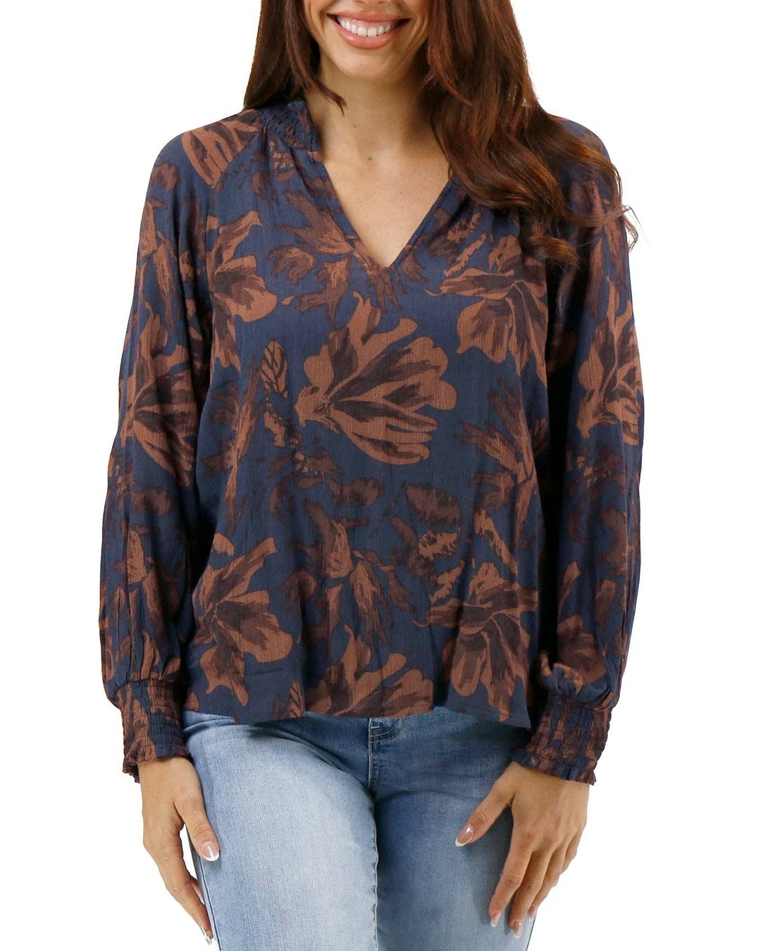 Boho Smocked Top in Espresso Floral