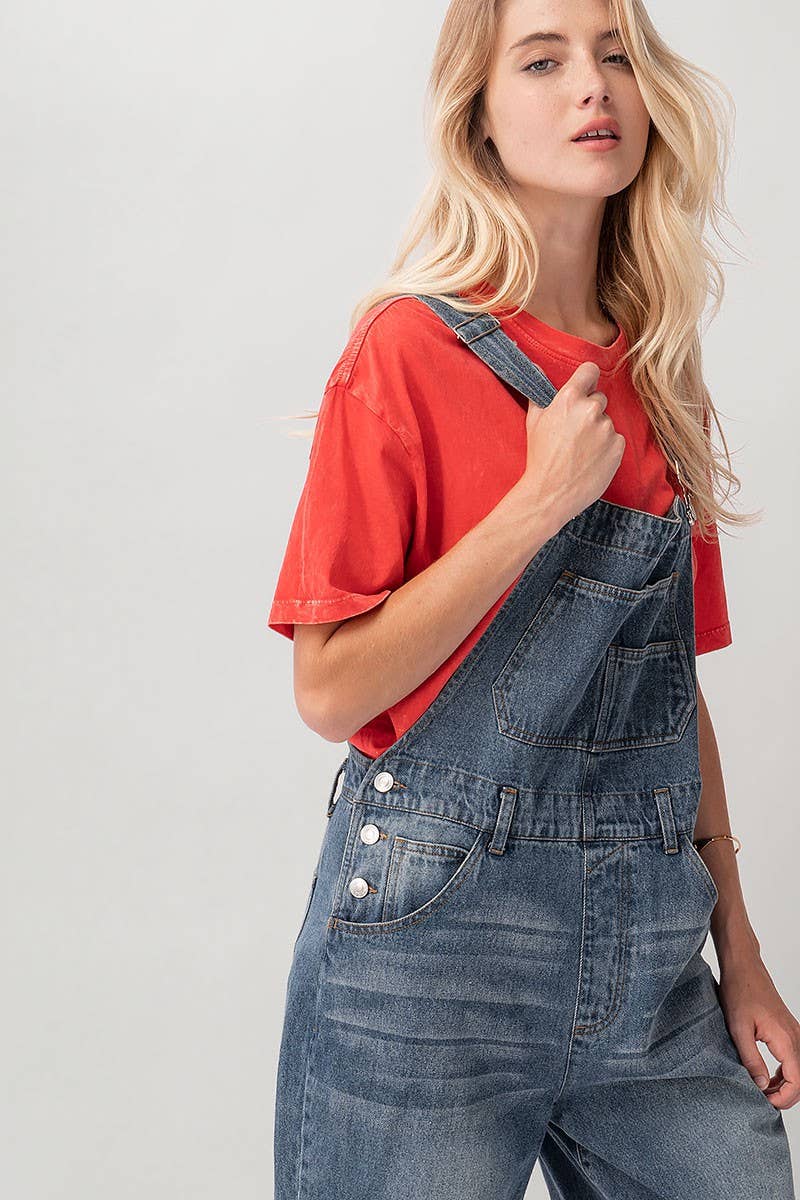 Relaxed Fit Denim Overalls Mid Wash