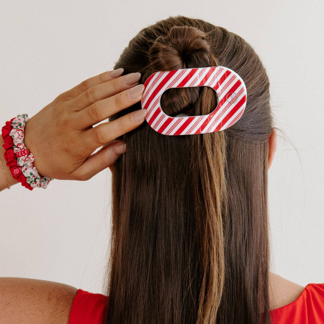 Flat Round Hair Clip | Medium | Candy Cane Crush